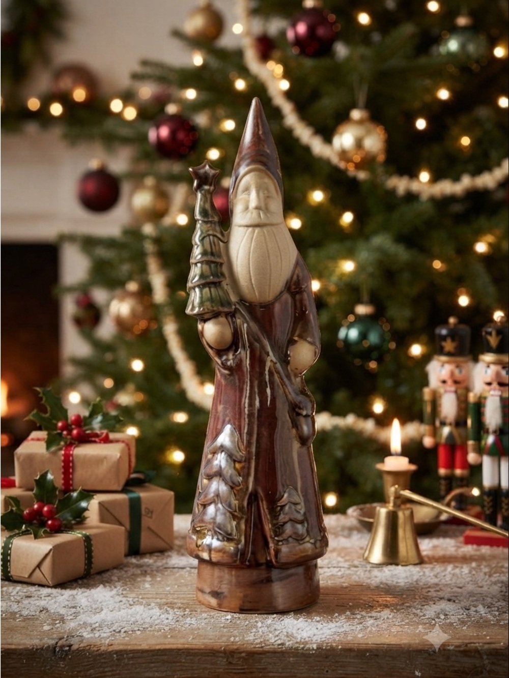 vintage folk-art style stoneware Santa (or Father Christmas) figurine